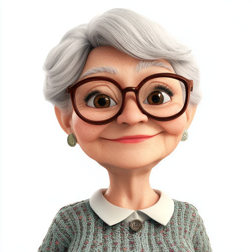 3D grandmother in photo realistic style on white background