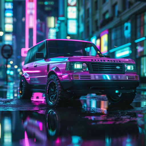 Futuristic electric vehicle in urban night landscape