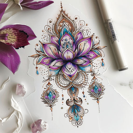 Pastel sketch of a Mehndi design with dreamy vibes