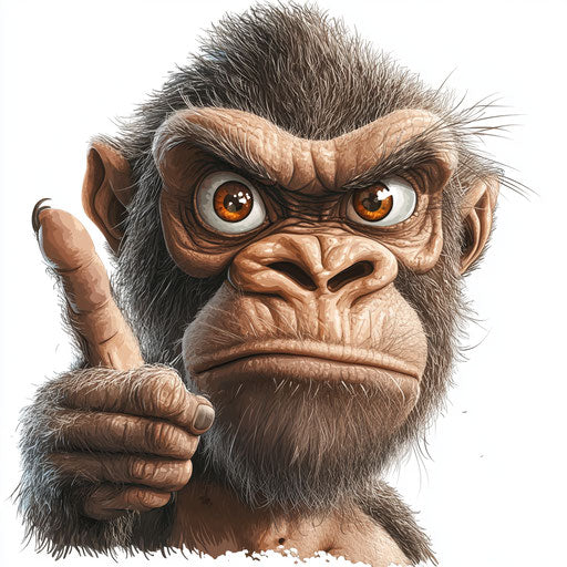 Humorous caricature of a gorilla with human characteristics