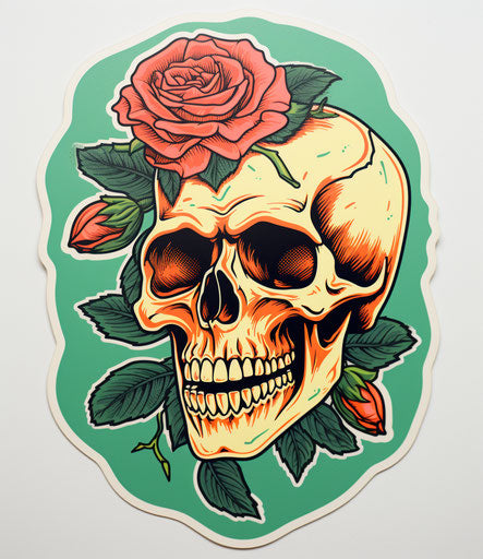 Skull and rose, light orange and emerald style
