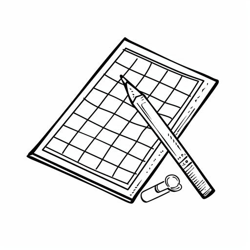 A simple and bold outline of a bingo card and a pencil