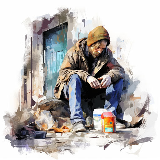 Poverty clipart in the style of Impressionistic Art, on white background