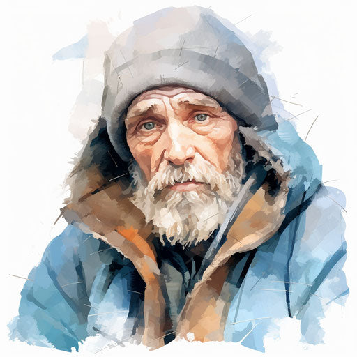 Cold oil painting style clipart on white background