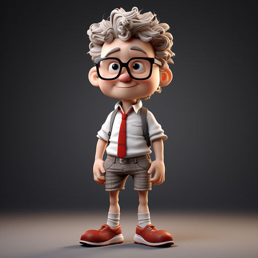 Cartoon character wearing glasses and shorts