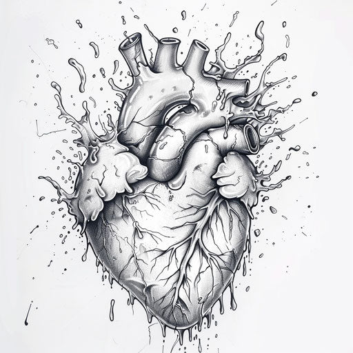 Dynamic sketch of a flat heart with splashing tears
