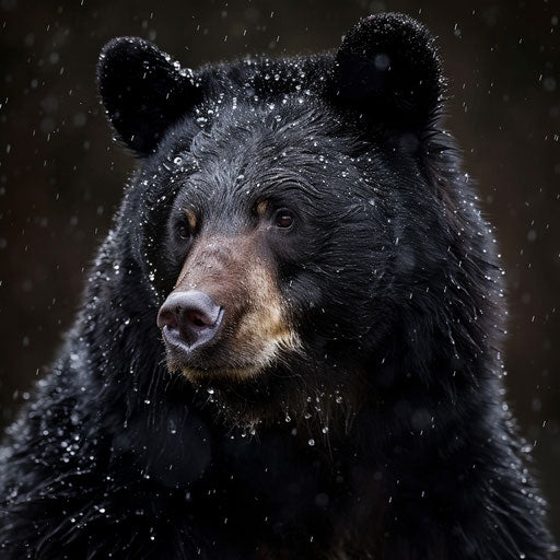 Black bear with dewdrops on its fur, soft and gentle