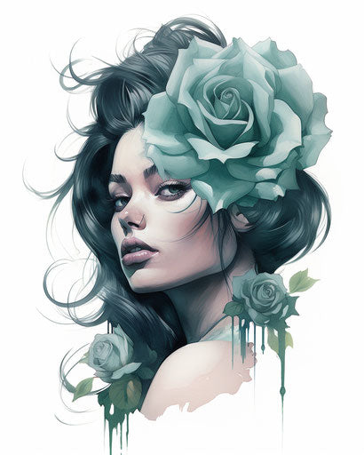 Black rose in chicano style, monochromatic, foampunk