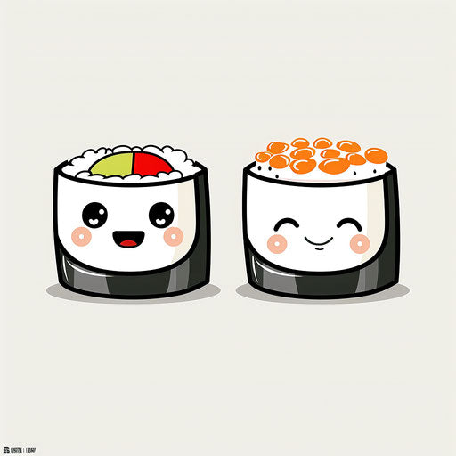Two cute sushi rolls in vector illustration