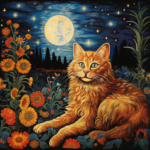 Louis Wain cat lying outside at night