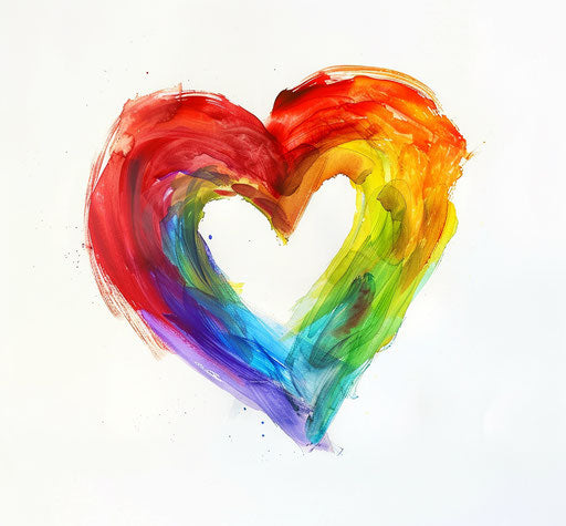 Rainbow heart on white background, webcam style, environmental activism