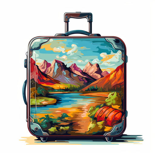 Suitcase illustration in the style of Oil painting, on white background