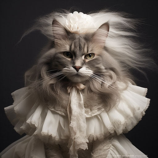 Norwegian forest cat dressed as a woman