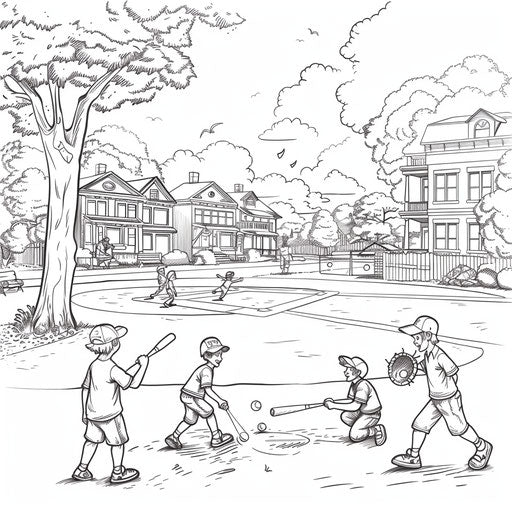 Children playing baseball in a neighborhood park