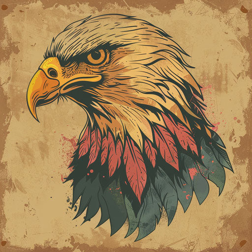Mexican eagle tattoo sketch, earth tones, clipart style