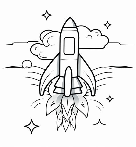 Minimalist rocket coloring in light blue and emerald style