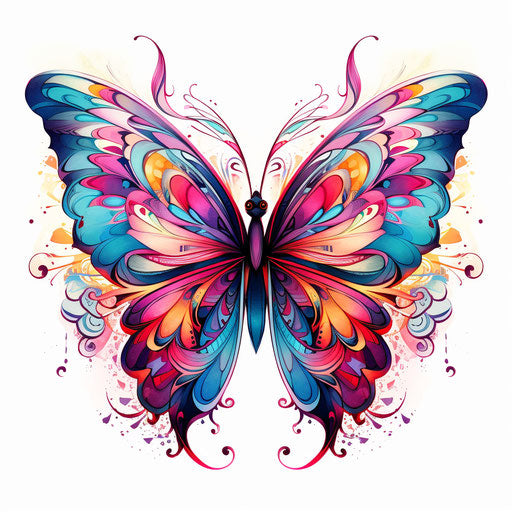 Colorful butterfly, cartoon motifs, high-contrast shading