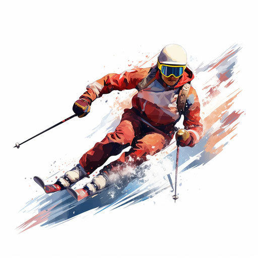 Ski clipart in the style of Chiaroscuro Art, on a white background