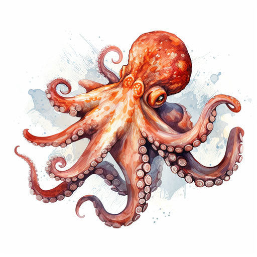 Octopus clipart in the style of Oil painting, on a white background