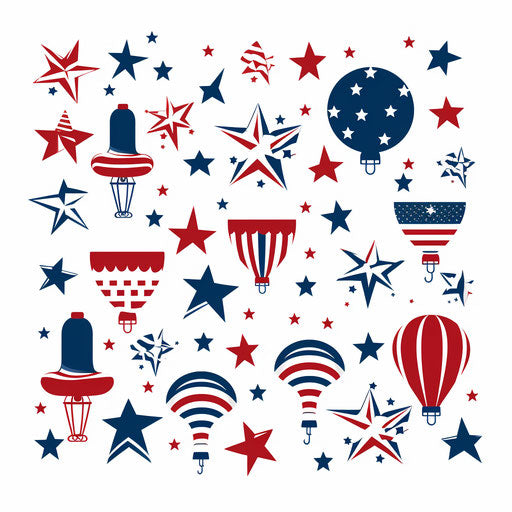 4th of July clipart images in Minimalist style, on white background