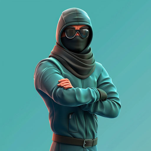 Realistic thief clipart on a flat, serene aqua background