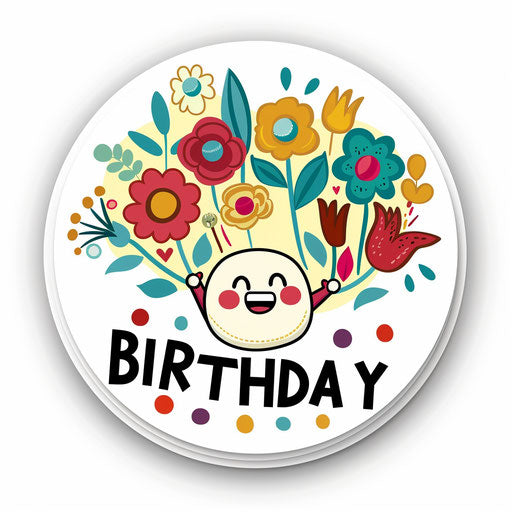 Happy Birthday with emoji and flowers