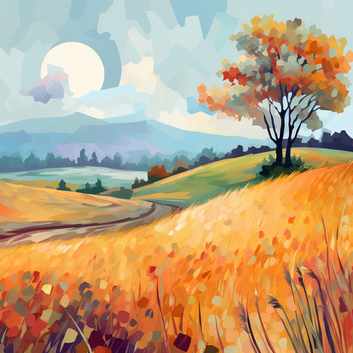 September clip art in Impressionistic Art style on white background