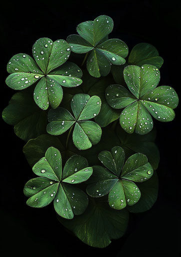 Shamrock, water droplets, St. Patrick's Day, hyperrealistic