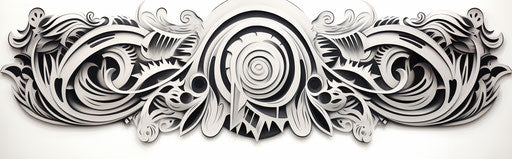Ornamental black and white drawing, art deco style, Australian motifs, grandiose architecture, Tongan art, sgraffito, yup'ik art, tattoo 16:5