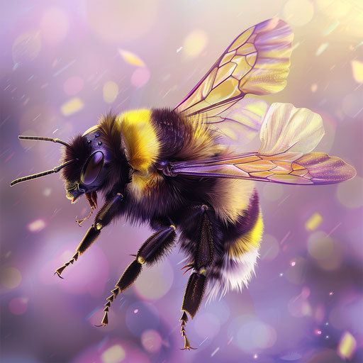 Bumblebee clipart in photo realistic style with flat random background, ethereal glow and soft edges