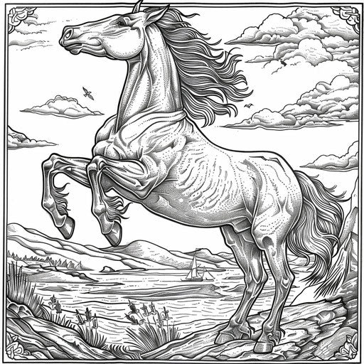 Detailed illustration of a horse rearing up on its hind legs