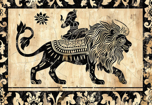 The zodiac sign lion, with a person on it, in feminine sticker art style
