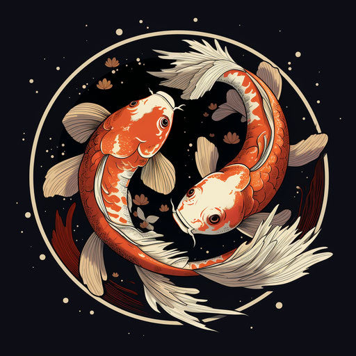Two koi fish with red dots in a circle