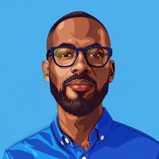 Realistic teacher clipart shines on royal blue background