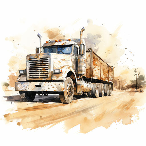 Truck clipart in the style of oil painting, on white background