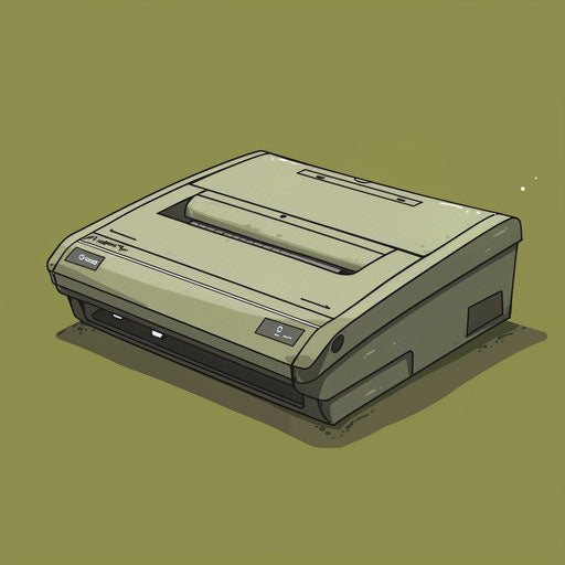 Realistic printer clipart on muted olive background