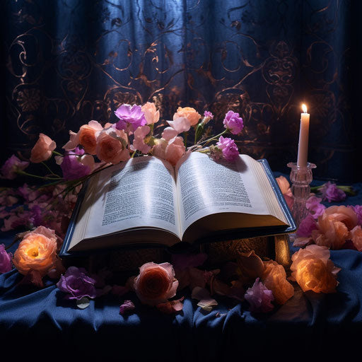 Arabic Quran with blue flowers, y2k aesthetic style