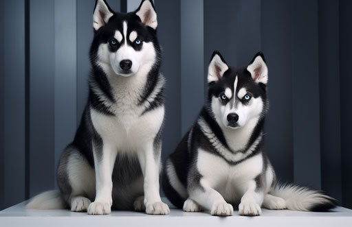 Siberian huskies, light indigo and light black style, anemoiacore, full body 17:11