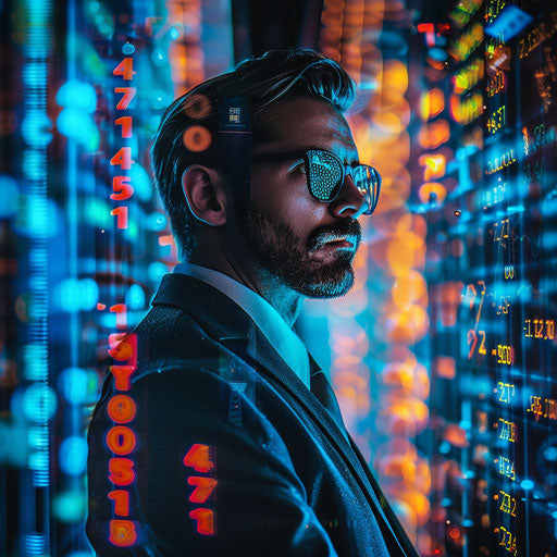 Businessman against the dynamic numbers of the stock exchange