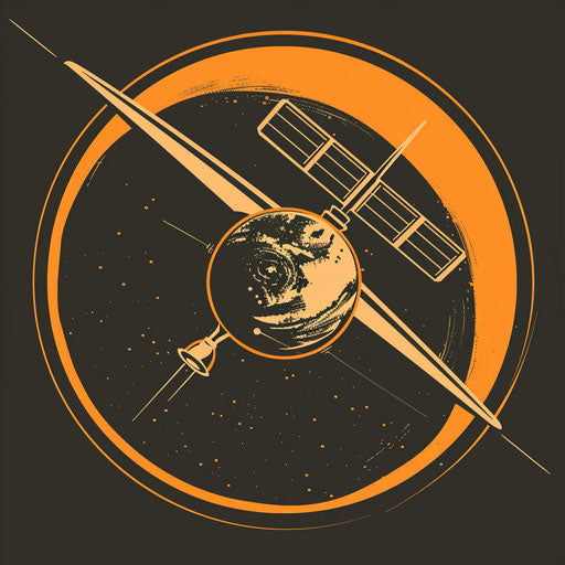 Dynamic logo with satellite orbiting around a planet