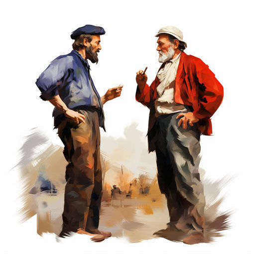 Conversation clipart in the style of oil painting, on white background