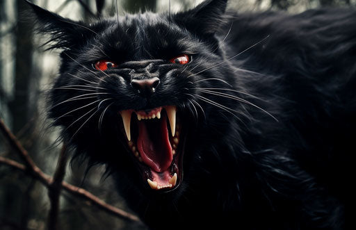 Black cat with slicked-up tongue, playful macabre style