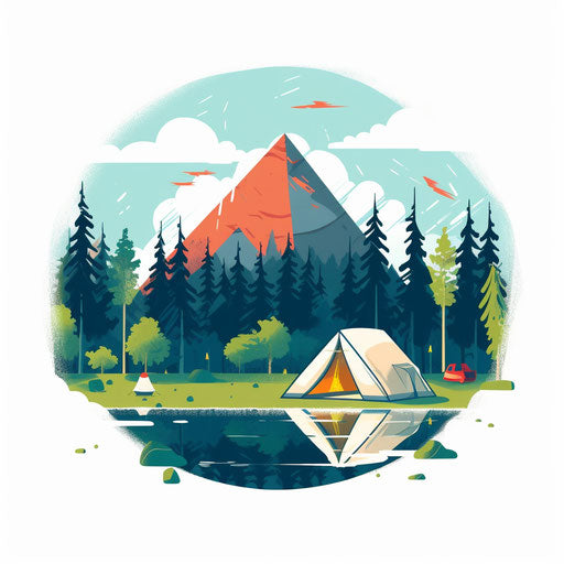 Summer camp illustration in Minimalist style, on white background