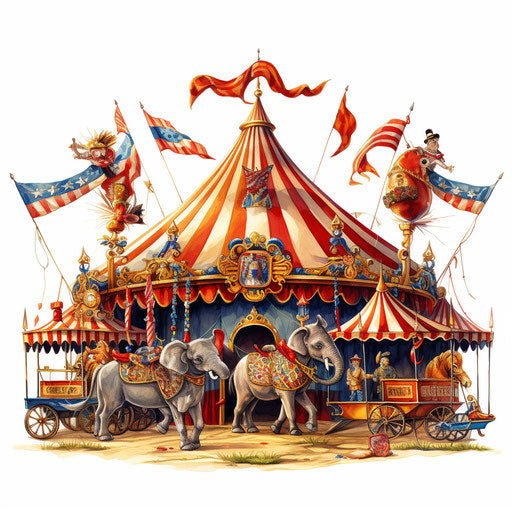 Circus clipart in the style of oil painting, on a white background