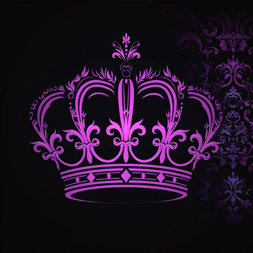 Crown logo in purple and black with an elegant background