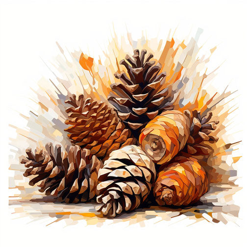 Pinecone illustration in the style of impressionistic art, on white background