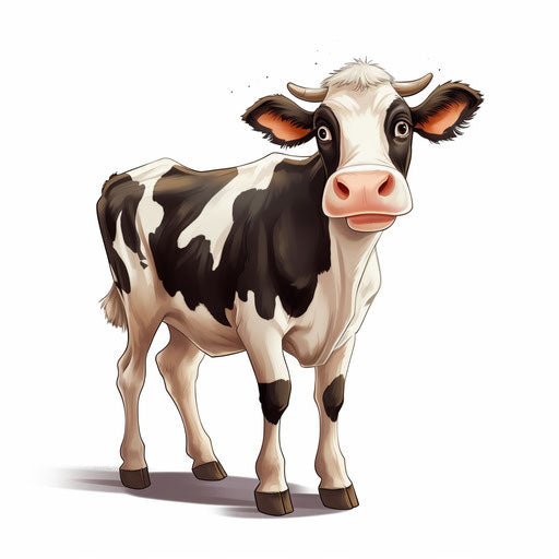 Cartoon cow in the style of Chiaroscuro Art, on white background