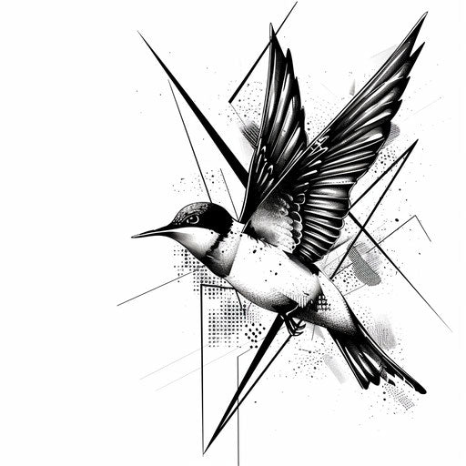 Minimalist swallow tattoo with geometric shapes