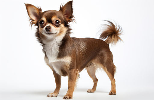 Chihuahua dog on white background, in dark maroon and dark beige style