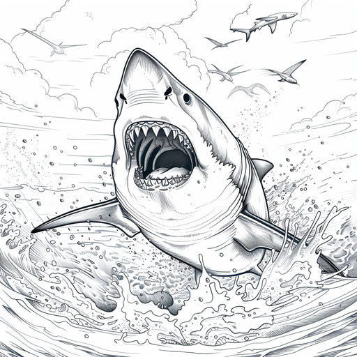 Great white shark leaping out of the ocean